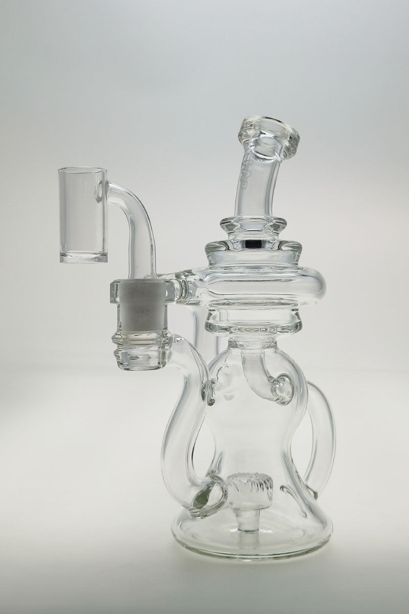 Thick Ass Glass 8" Bent Neck Dab Rig, Clear with Super Slit Puck Diffuser, Side Angle View