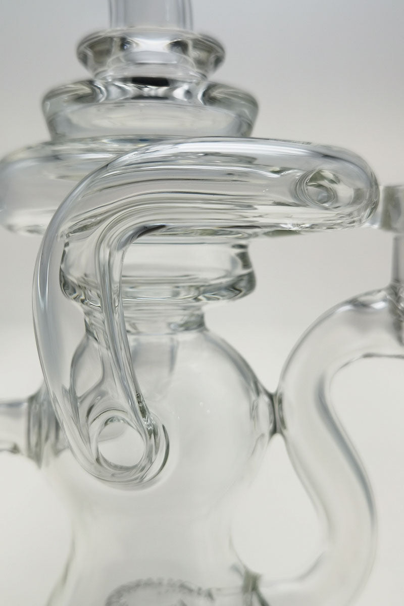 Close-up of TAG 8" Bent Neck Dab Rig with Super Slit Puck Diffuser and Stacked Bellow Ball