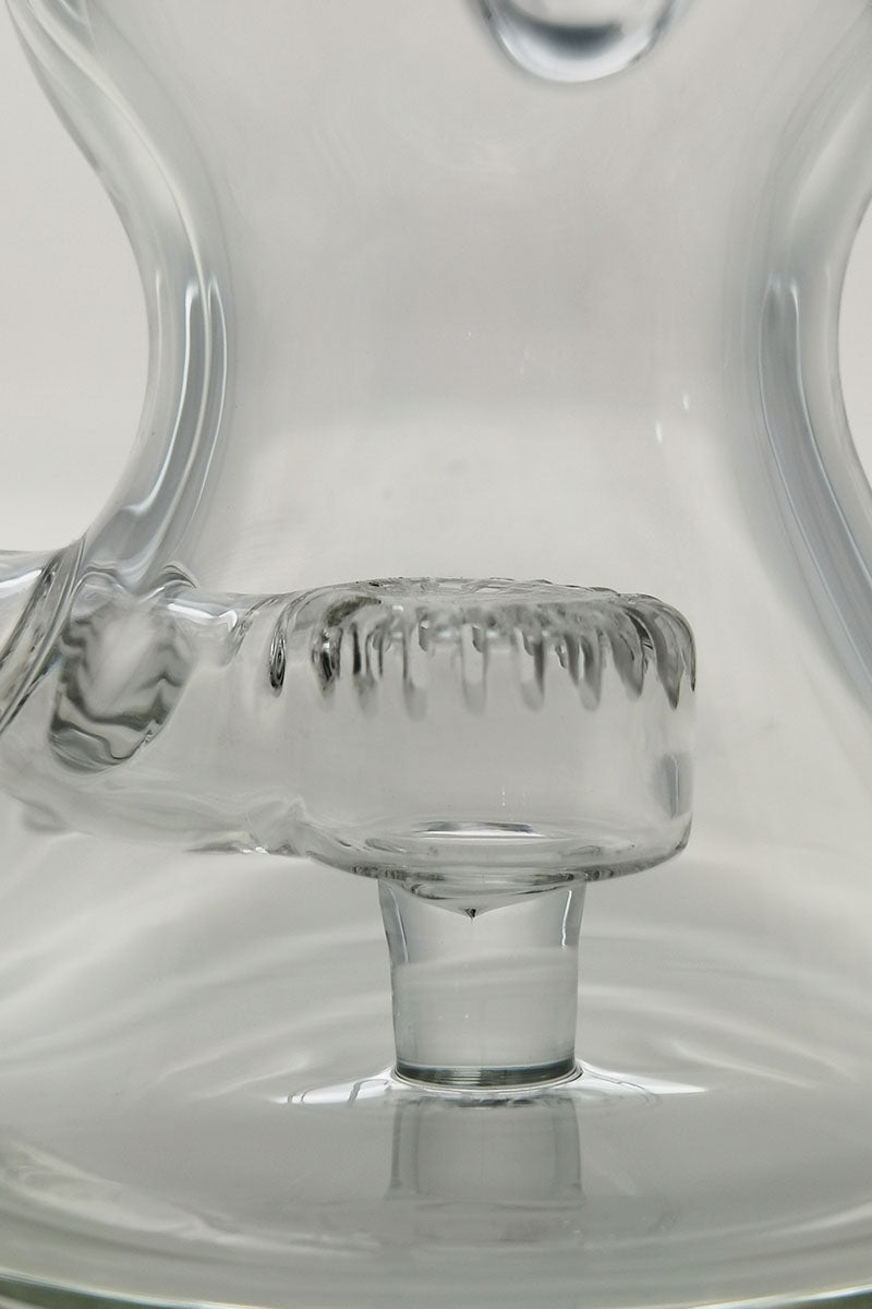 Close-up view of Thick Ass Glass 8" Bent Neck Dab Rig with intricate Super Slit Puck Diffuser