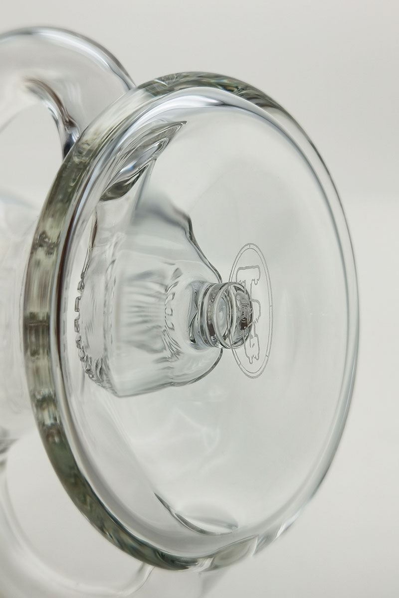 Close-up of TAG 8" Bent Neck Dab Rig's 14MM Female Joint with Super Slit Puck Diffuser