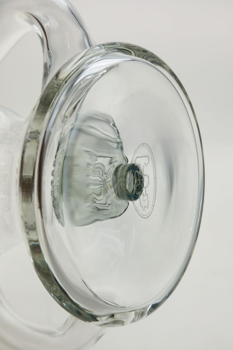 Close-up view of TAG 8" Recycler Bellow Ball Dab Rig with Bent Neck and Puck Diffuser