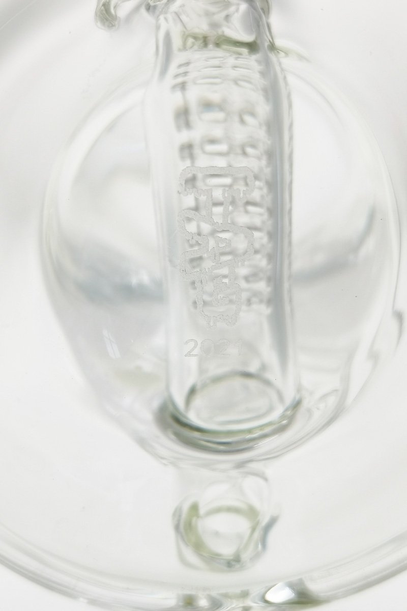 Close-up of TAG 8.25" Bellow Base Recycler Bong with Inline Percolator for Concentrates