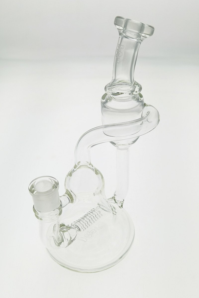 TAG 8.25" Inline Bellow Base Recycler Bong, 50x9MM with 14MM Female Joint, Angled Side View