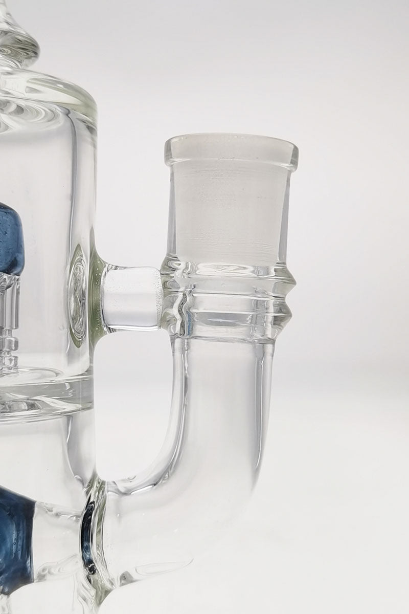 Close-up of TAG 8.5" Bent Neck Dab Rig with Double 6-Arm Tree Percolator and 14MM Female Joint