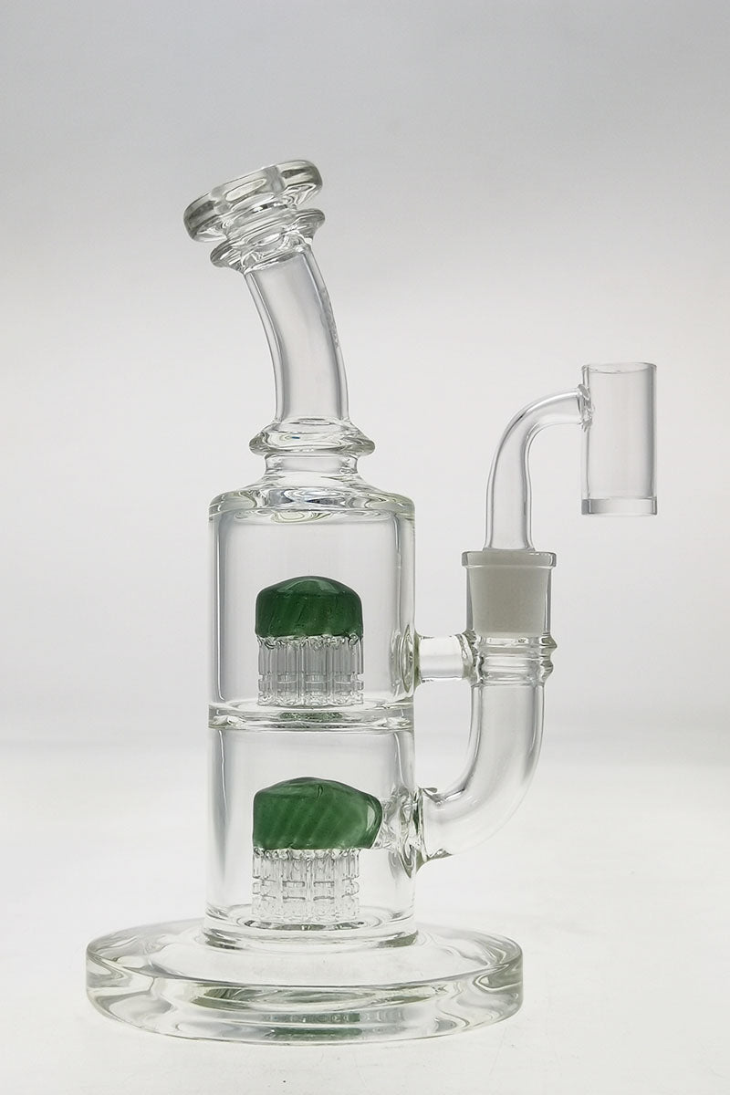 Thick Ass Glass 8.5" Bent Neck Dab Rig with Dual 6-Arm Tree Percolators, Front View