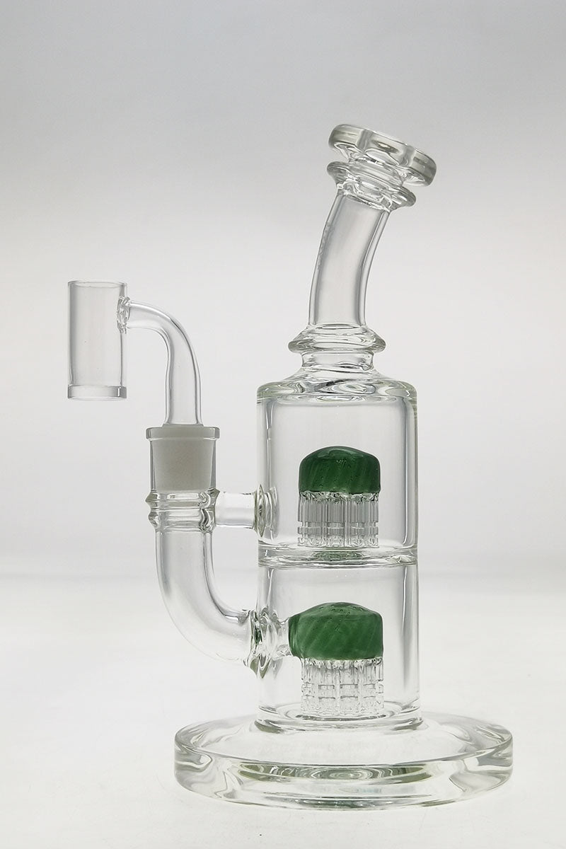 Thick Ass Glass 8.5" Bent Neck Dab Rig with Double Tree Perc and Quartz Banger, Clear Front View