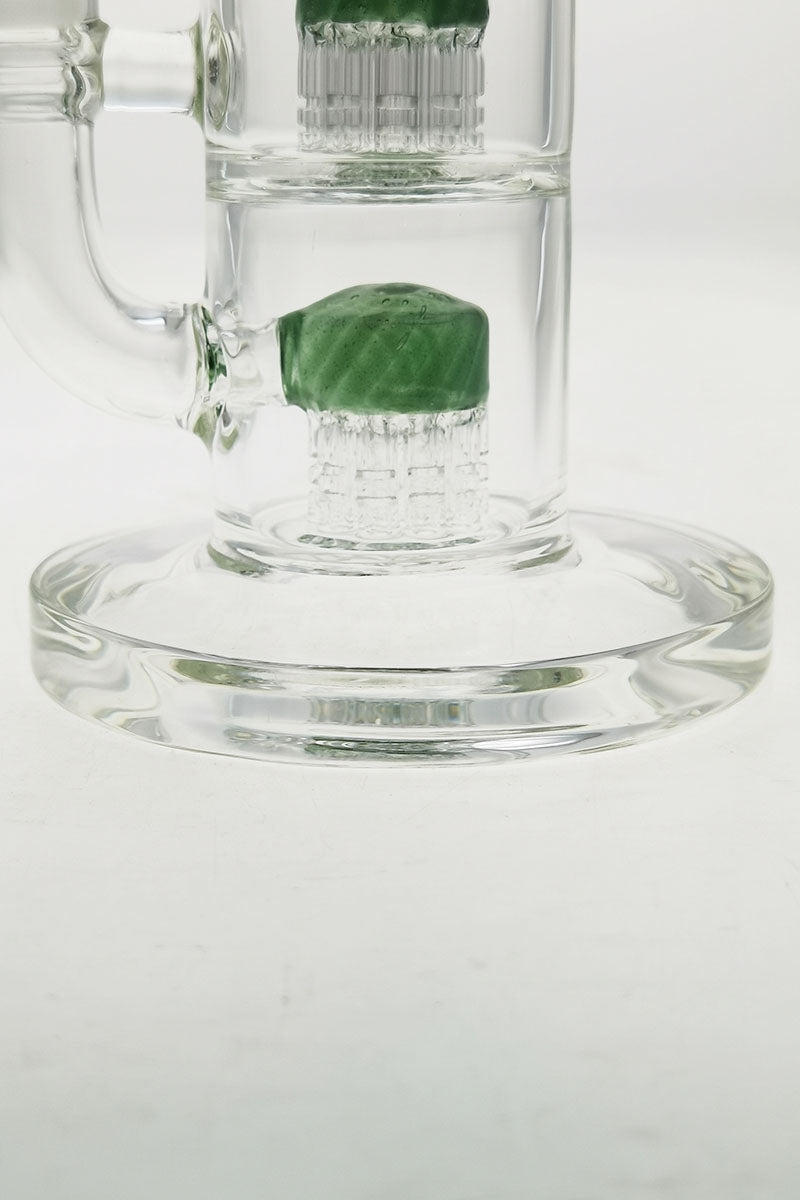 Close-up of Thick Ass Glass 8.5" Bent Neck Dab Rig with Dual 6-Arm Tree Percs and Sturdy Base