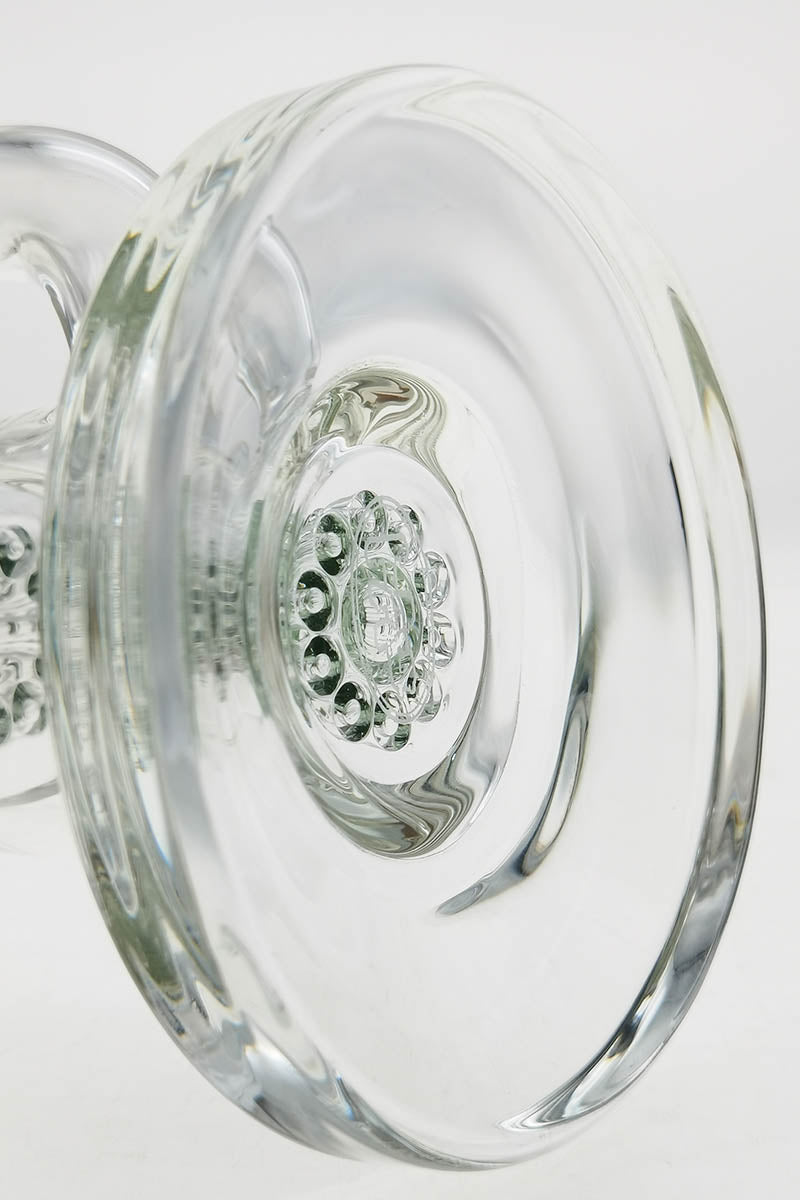 Close-up of Thick Ass Glass 8.5" Bent Neck Dab Rig with Double 6-Arm Tree Percolators, Clear Borosilicate