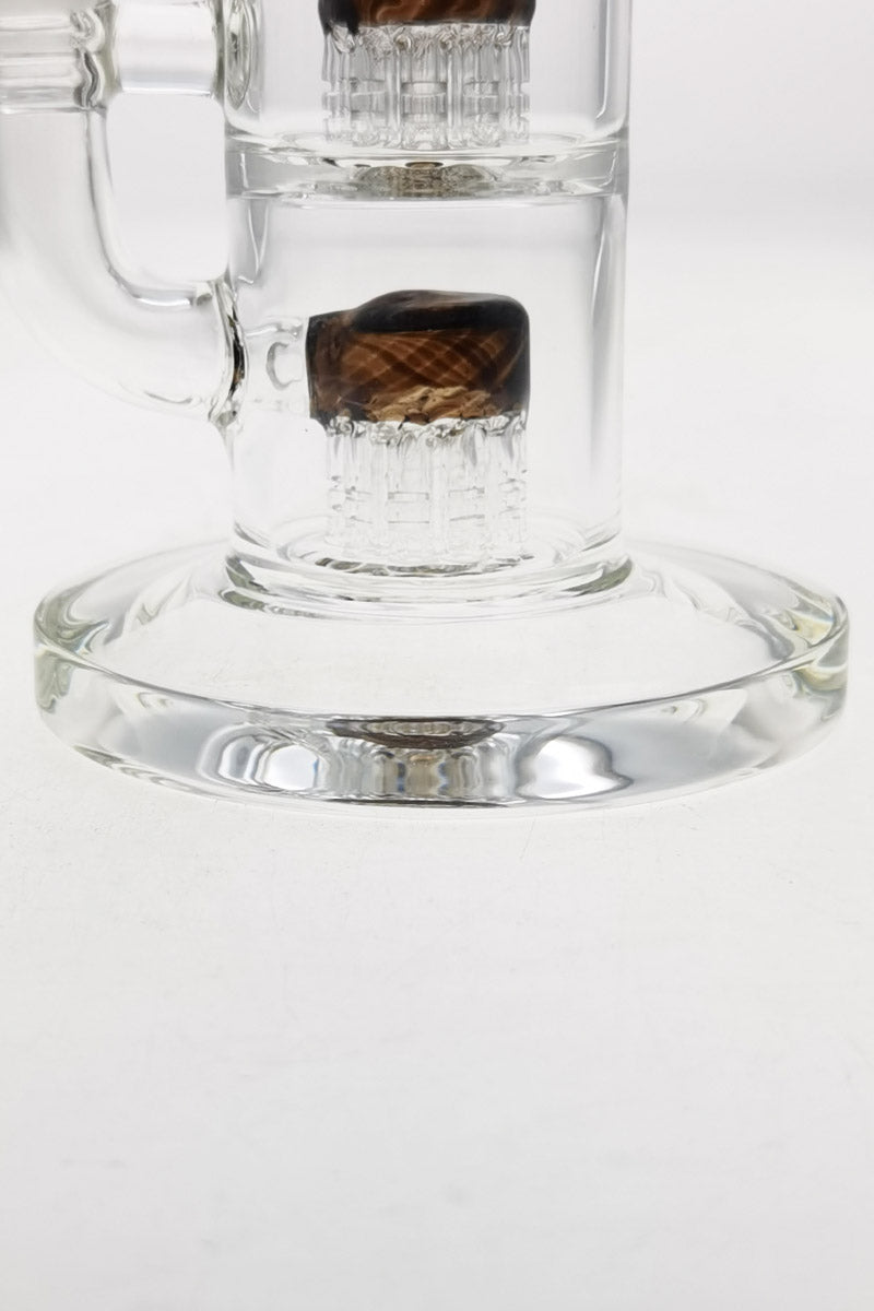 Close-up of Thick Ass Glass 8.5" Bent Neck Dab Rig with Dual 6-Arm Tree Percolators, 5mm Thickness