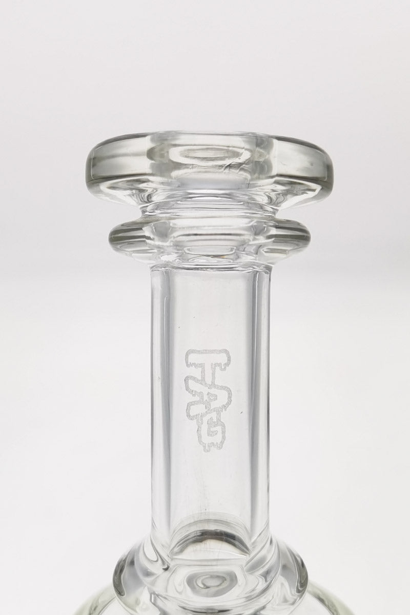 TAG 8.5" Bent Neck Dab Rig Close-Up, Double 6-Arm Tree Perc, Borosilicate Glass, 14MM Female