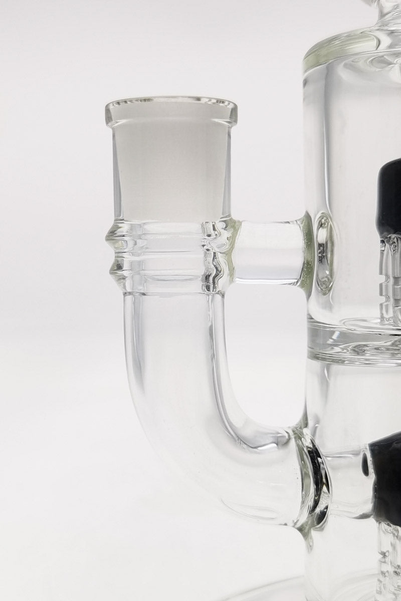 Close-up side view of Thick Ass Glass 8.5" Bent Neck Dab Rig with 14MM Female Joint and clear borosilicate glass.