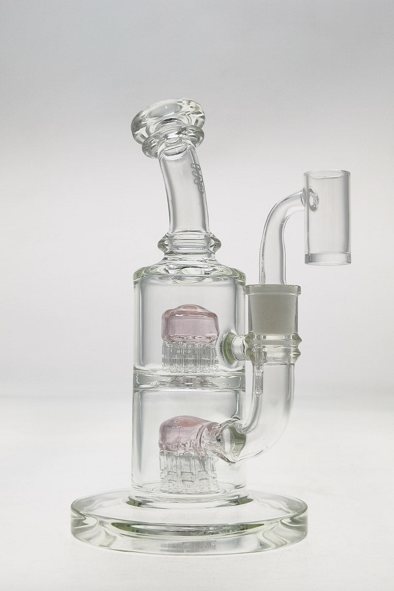 Thick Ass Glass 8.5" Bent Neck Dab Rig with Dual 6-Arm Tree Percs, Front View on White Background