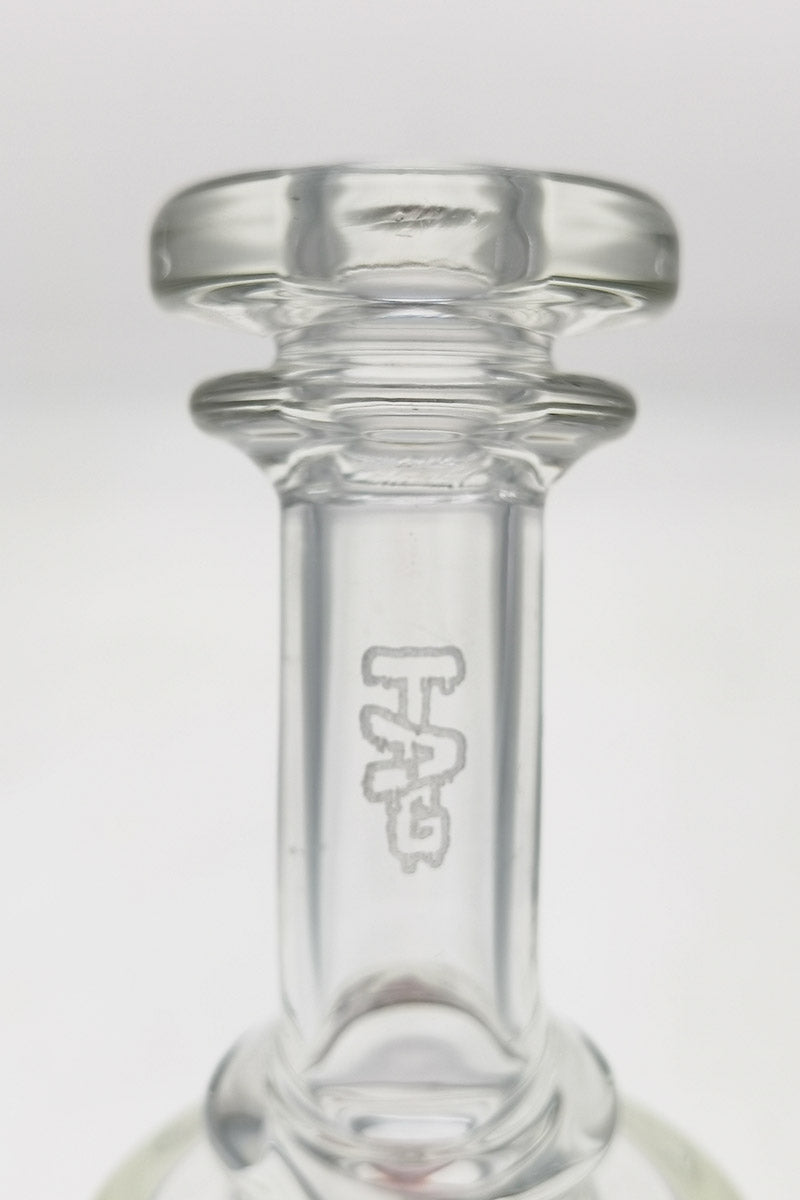 Close-up view of Thick Ass Glass Bent Neck Dab Rig with Clear Double 6-Arm Tree Perc