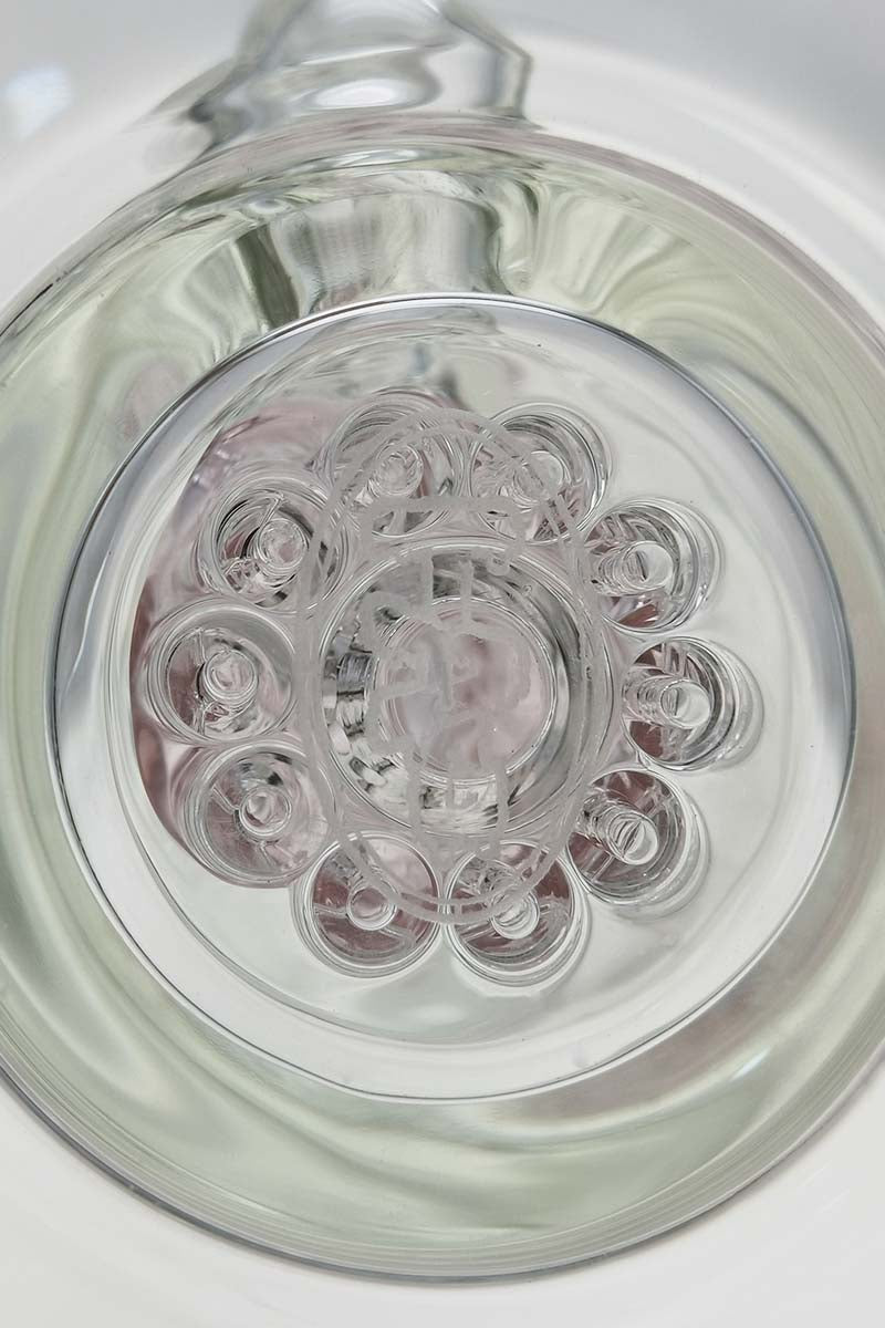 Close-up of Thick Ass Glass 8.5" Bent Neck Dab Rig with Double 6-Arm Tree Perc, 14MM Female Joint