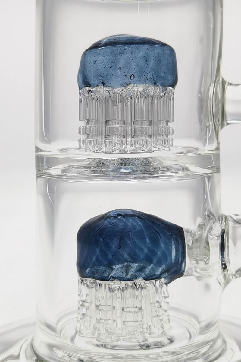 Close-up view of TAG 8.5" Bent Neck Dab Rig with Double 6-Arm Tree Percolators