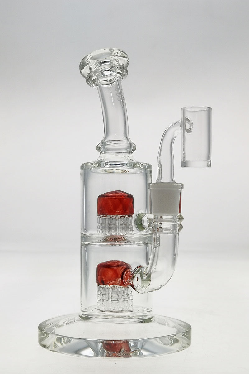 Thick Ass Glass 8.5" Bent Neck Dab Rig with Double Tree Perc, 14MM Female Joint, Front View