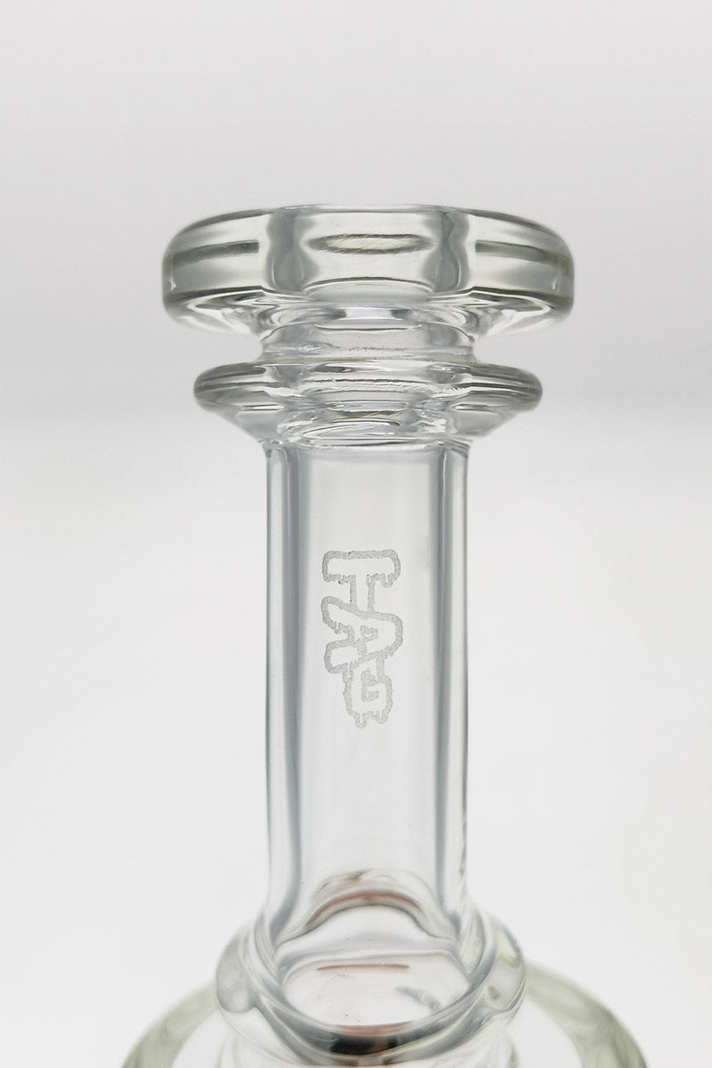 Close-up of Thick Ass Glass 8.5" Bent Neck Dab Rig with Double 6-Arm Tree Perc and Clear Borosilicate Glass