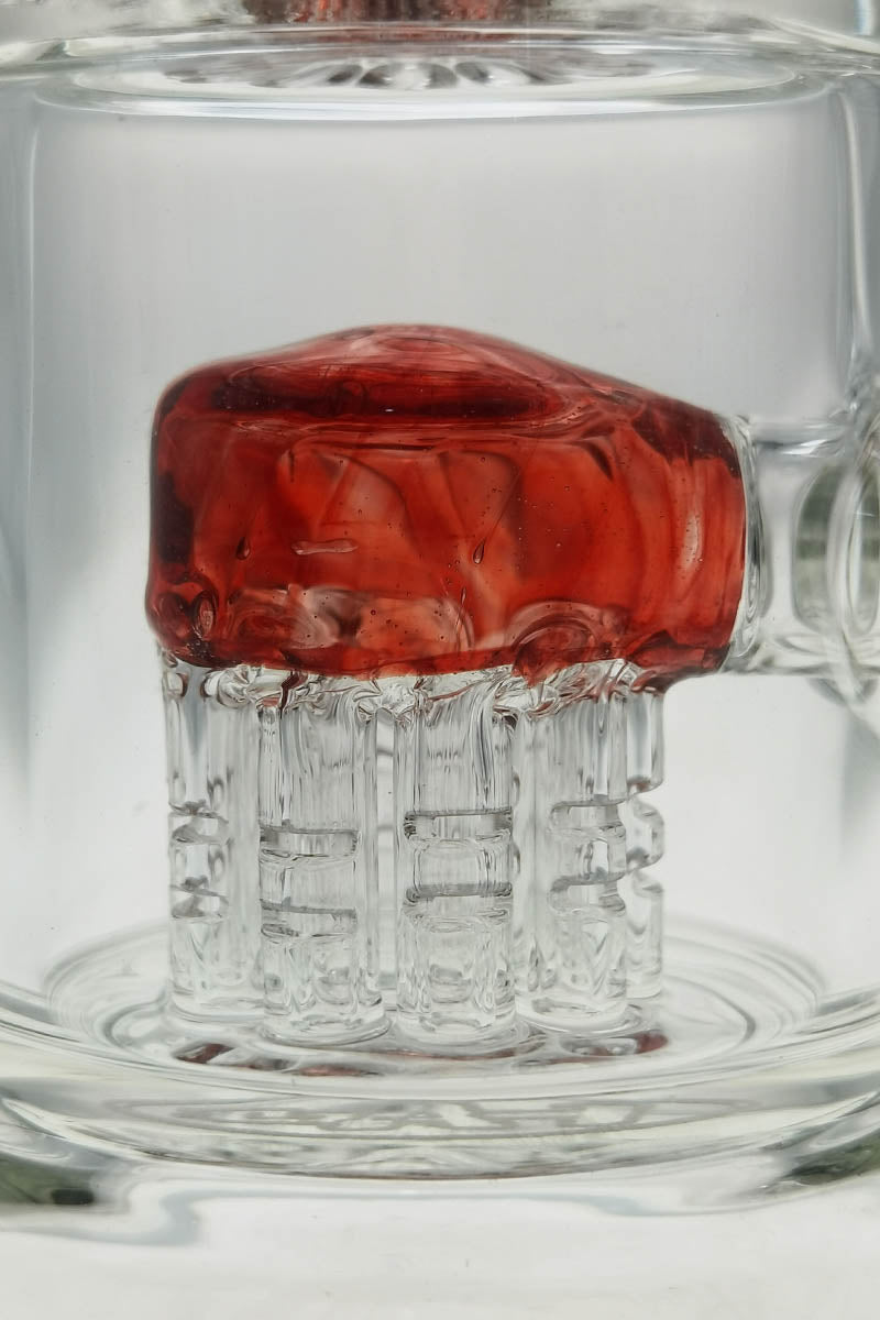 Close-up of TAG Bent Neck Dab Rig with Double 6-Arm Tree Percolator in Clear Glass