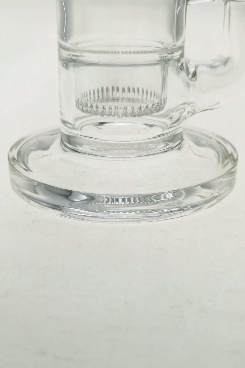 Close-up view of TAG 9" Bent Neck Dab Rig base with interior showerhead percolator