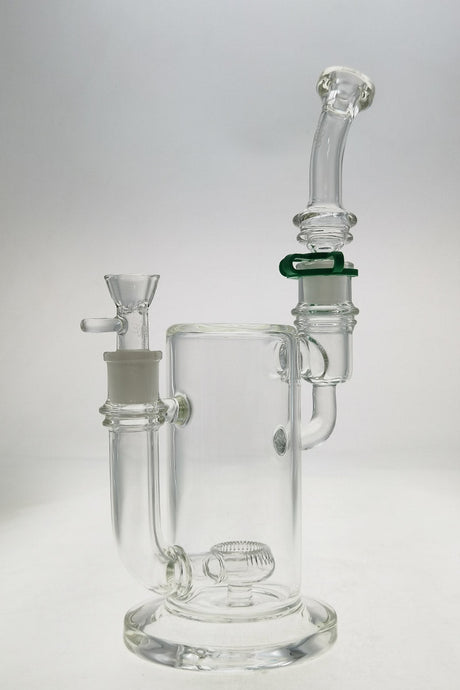 TAG 9" Showerhead Donut Bong with Neck, Keck Clip, and Hose Adapter, Clear Glass, Front View