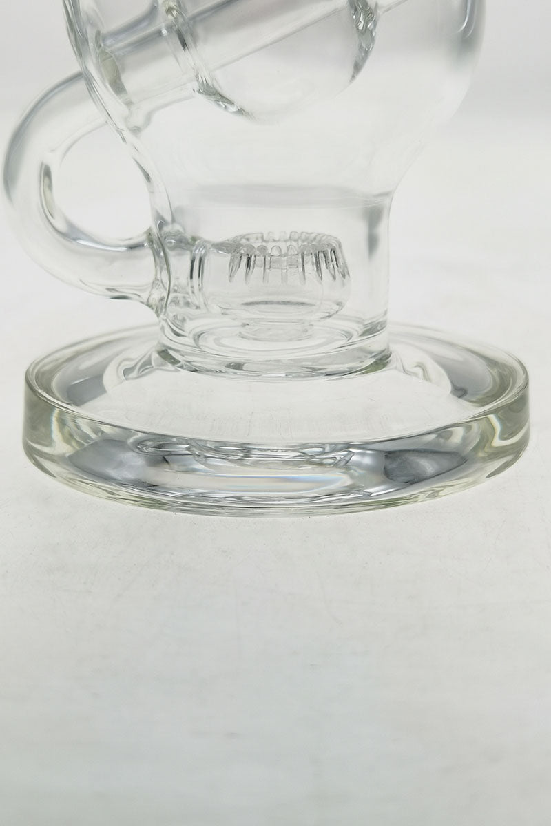 Close-up of TAG 9.25" Ball Rig base with Super Slit Donut, 14MM Female joint, clear glass