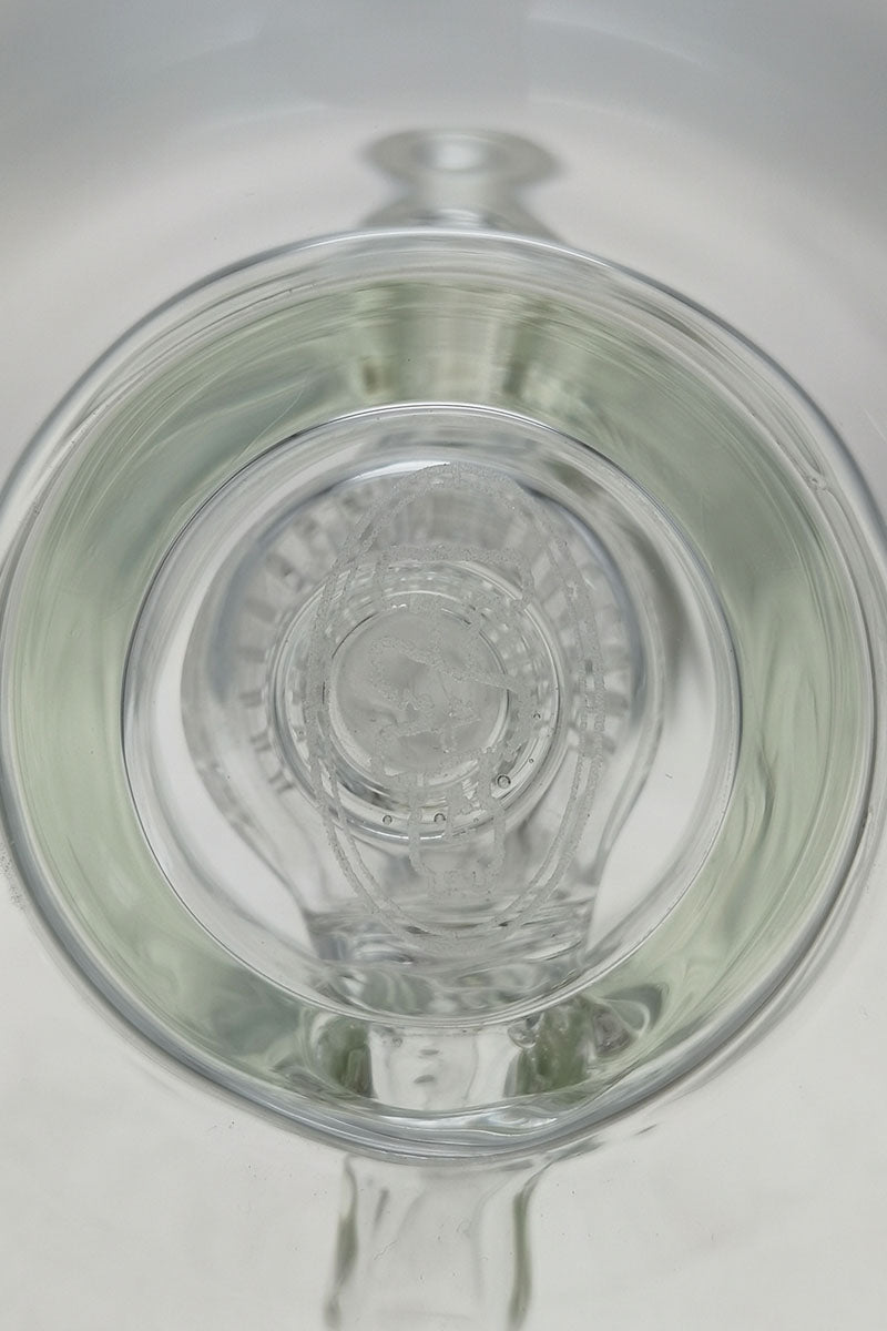 Top view of TAG 9.25" Ball Rig with Super Slit Donut Perc for smooth hits, 14MM Female joint