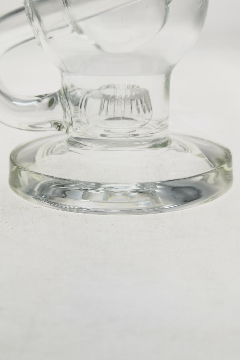 Close-up of TAG 9.25" Ball Rig base with Super Slit Donut, 14MM Female joint, clear quartz
