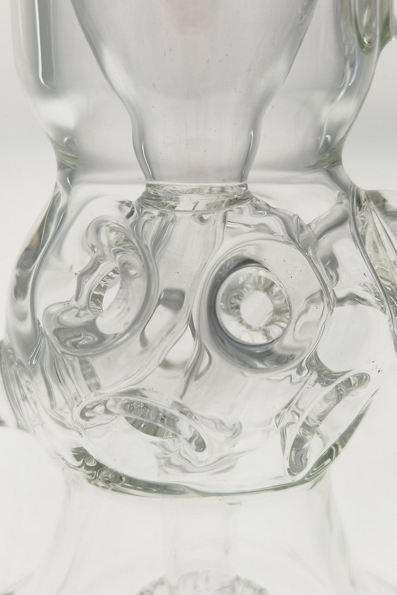 Close-up of TAG 9.5" Faberge Egg Klein Recycler's bellow base with intricate design