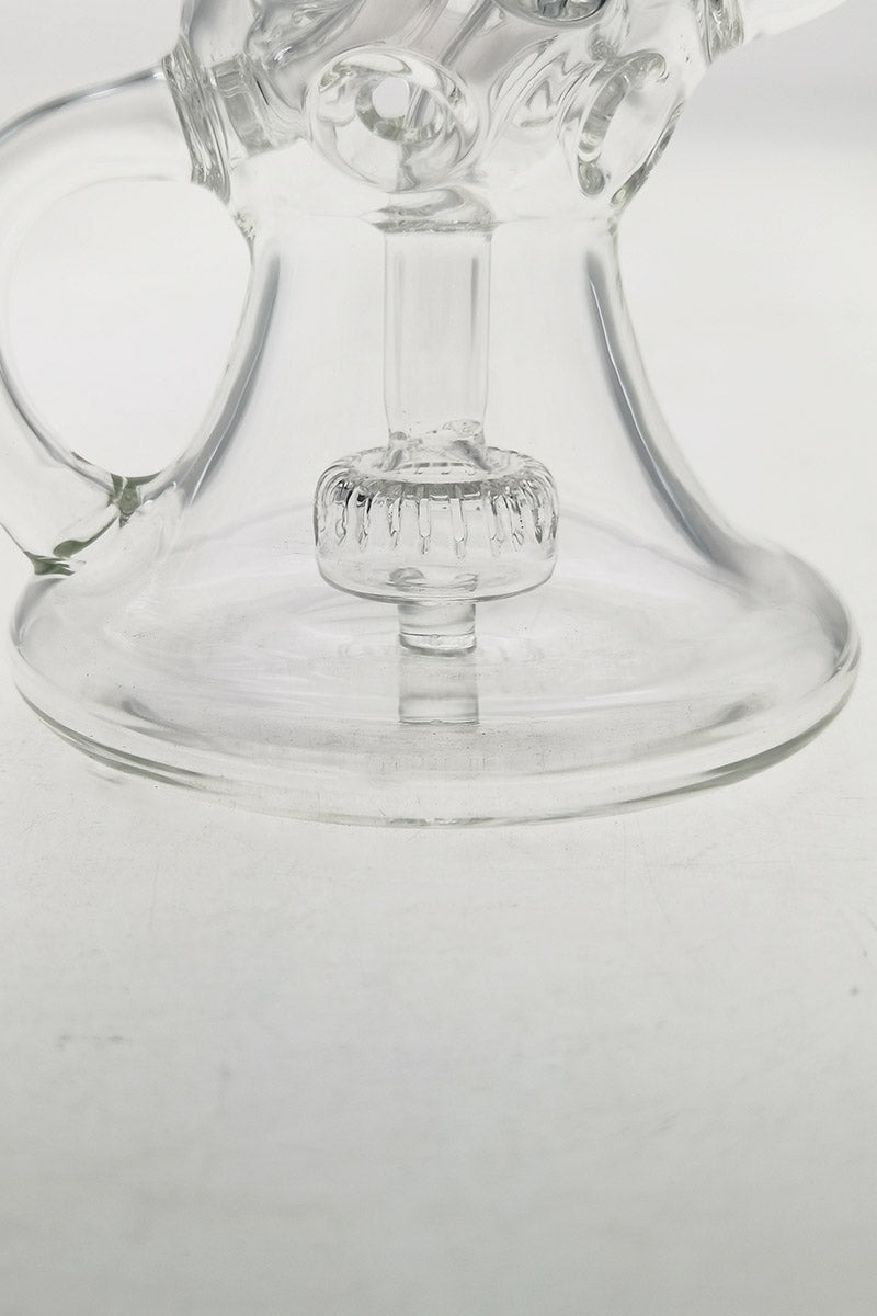 Close-up of TAG 9.5" Faberge Egg Klein Recycler base with intricate design and 14MM female joint