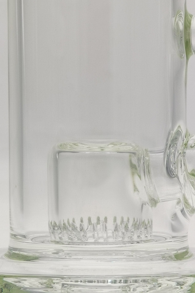 Close-up of TAG 9.5" bong with fixed super slit showerhead froth diffuser and sturdy base