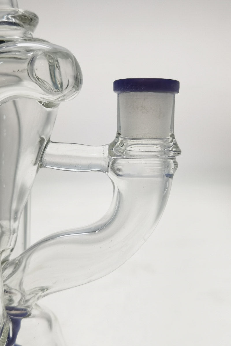 Close-up side view of TAG 9.5" Super Slit Donut Dual Arm Recycler with 14MM Female joint