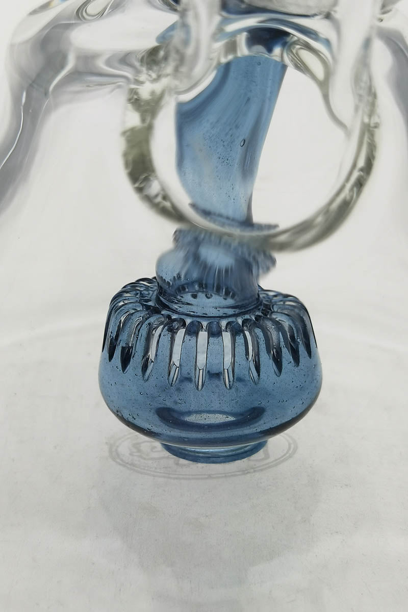 Close-up of TAG 9.5" Super Slit Donut Dual Arm Recycler with blue accents and clear glass