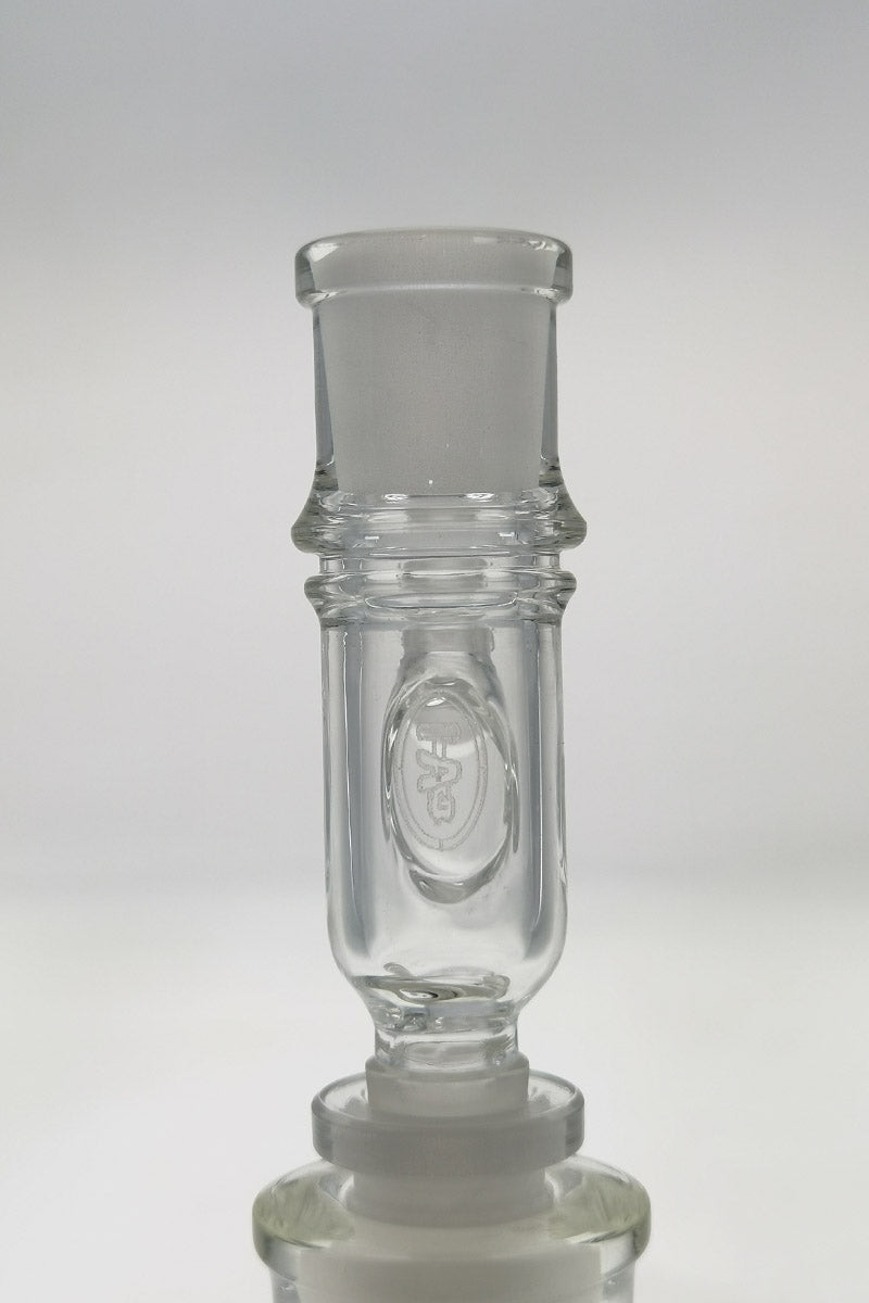 TAG - Clear Glass Vaporizer Adapter with 10MM Carb, Female to Male Joint, Front View