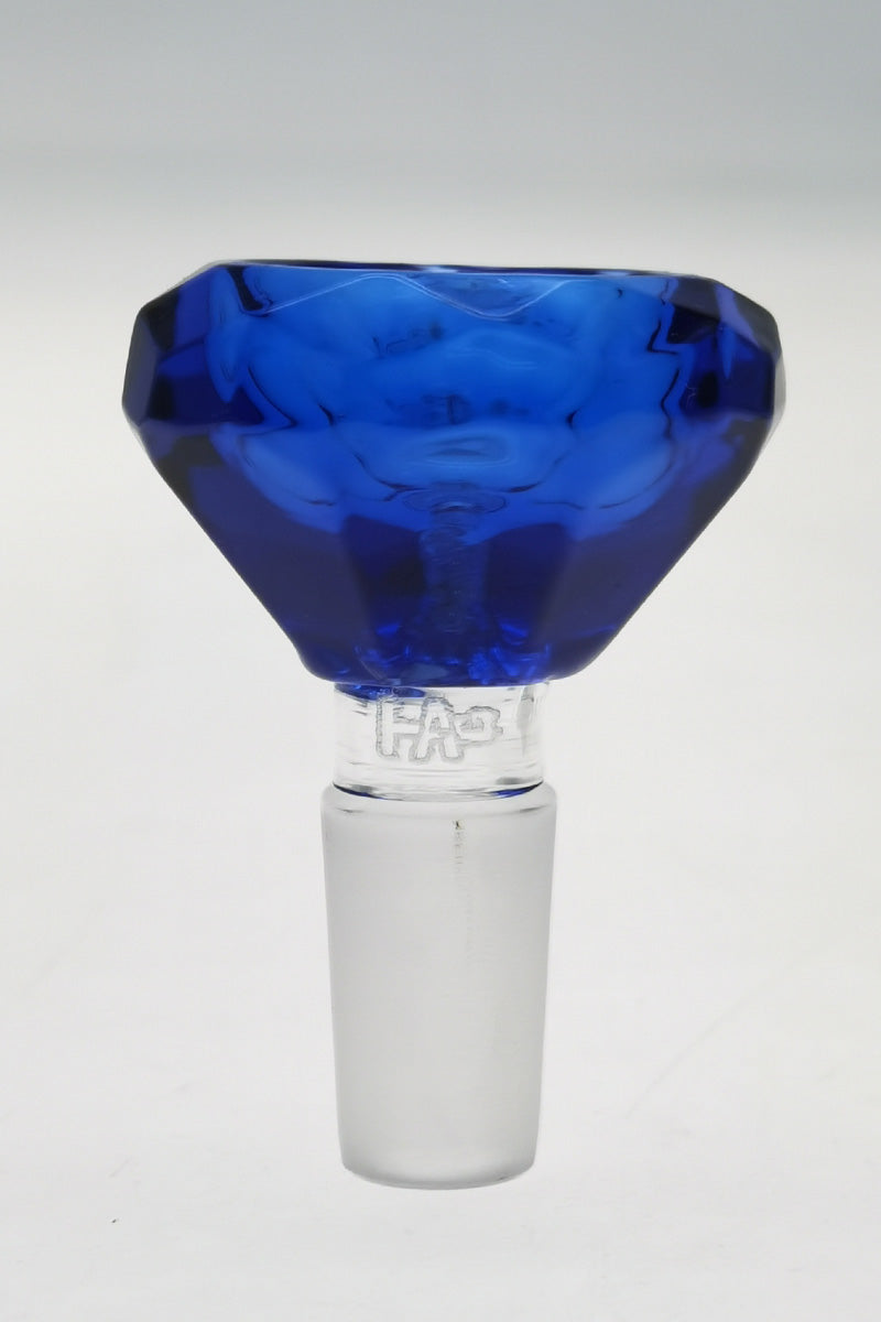 TAG Diamond Slide in blue for bongs, front view on white background, fits 14-19mm female joints