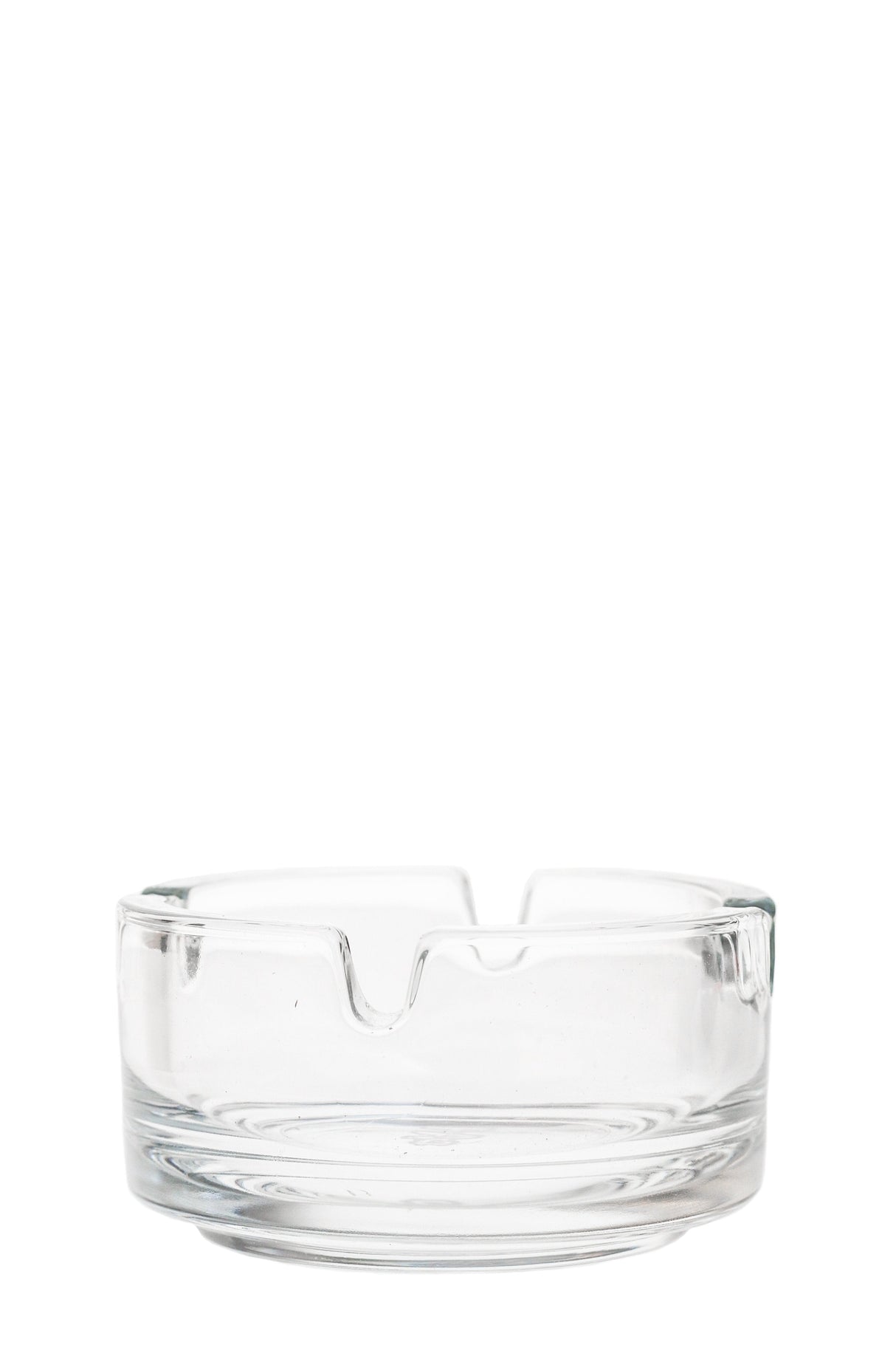 TAG - Clear Glass Ash Tray with Wavy Sandblasted Logo - Sturdy Front View