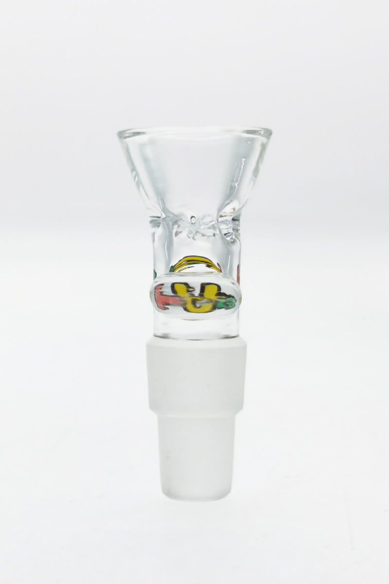 TAG Rasta Colored Multi Fitting Male Slide with Pinched Screen and Handle for Bongs - Front View
