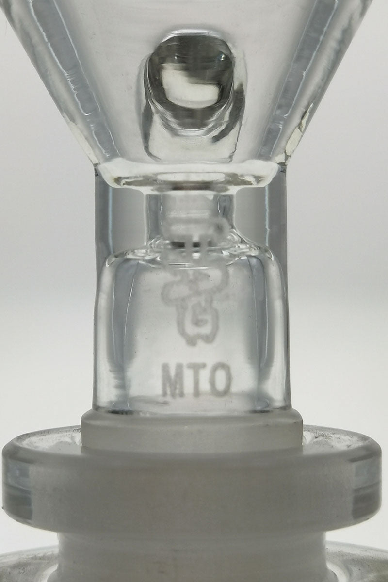 Close-up of TAG Single Hole Slide with Handle for Bongs, Rasta Color, Female Joint