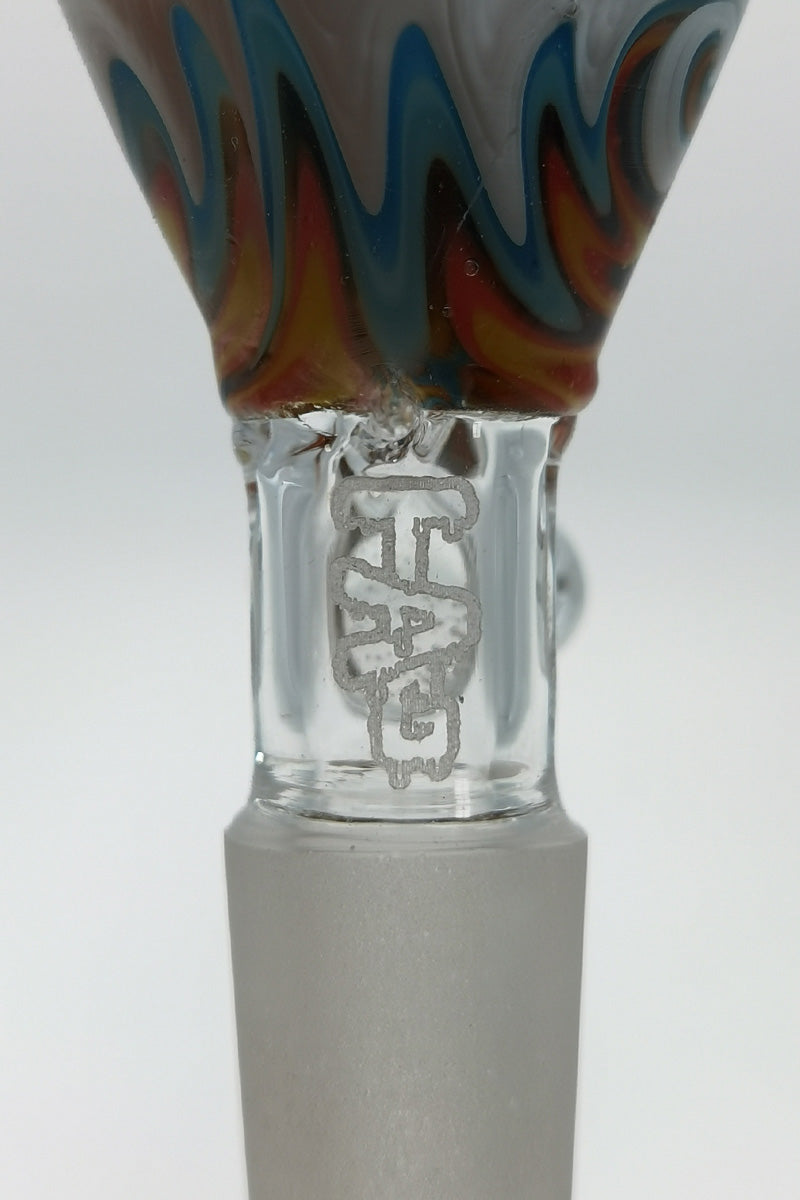 TAG Worked Reversal Bong Slide with Pinched Screen and Handle, Colorful Design - Close-Up