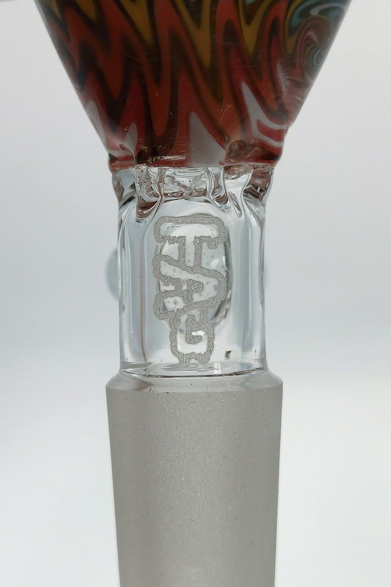 TAG Worked Reversal Bong Slide with Pinched Screen and Handle, Close-up Side View