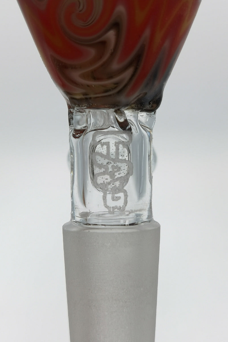 TAG Worked Reversal Bong Slide w/ Pinched Screen, Handle, Close-Up Side View