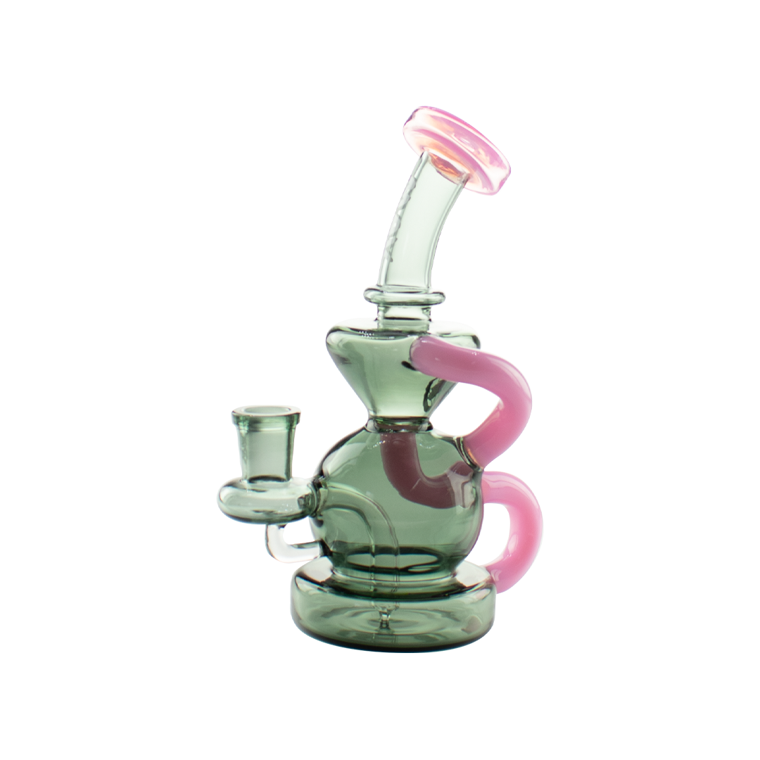 MAV Glass Tahoe Bulb Recycler Dab Rig with Pink Accents - Front View