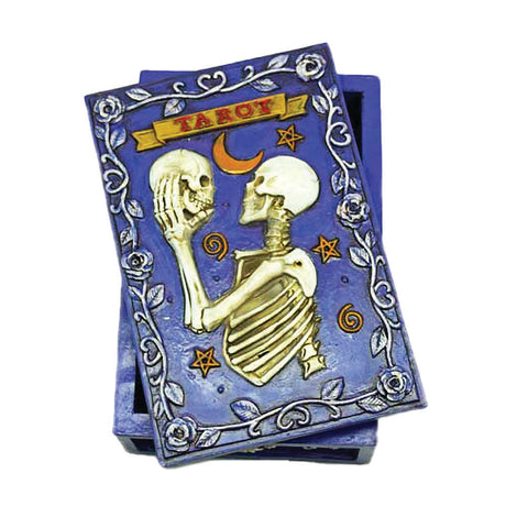 Polyresin Tarot Deck Storage Box with Skull Design, 5.5" x 3.75", Intricate Details, Front View