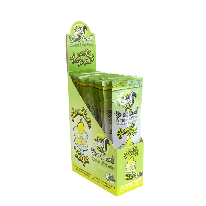 Skunk Brand Terp Hemp Wraps 25 Pack Lemon Cake flavor, compact and closable design for dry herbs