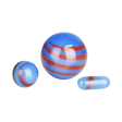 Borosilicate glass Terp Slurper Pill & Marble Set for dab rigs, blue and red stripes, top view