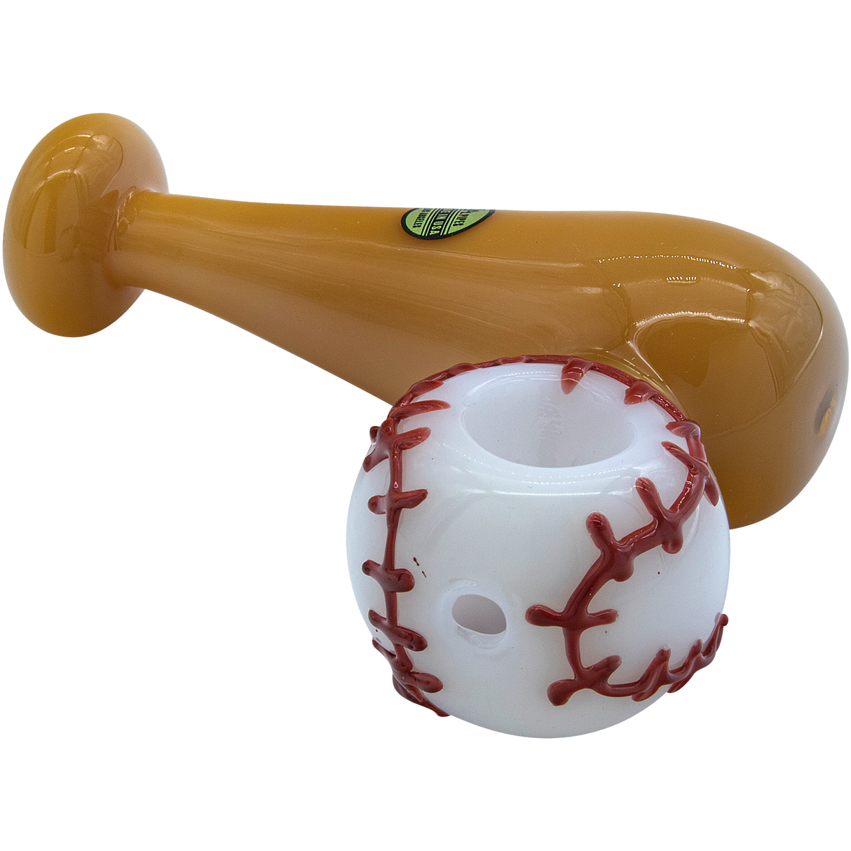 LA Pipes Baseball Glass Pipe - 4.65" Borosilicate, Angled Side View on White Background