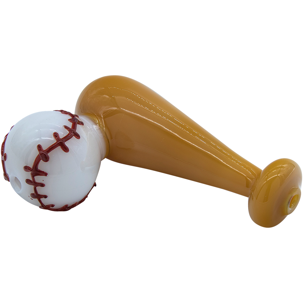 LA Pipes "420 Stretch" Bat & Baseball Glass Pipe for Dry Herbs, Angled Side View