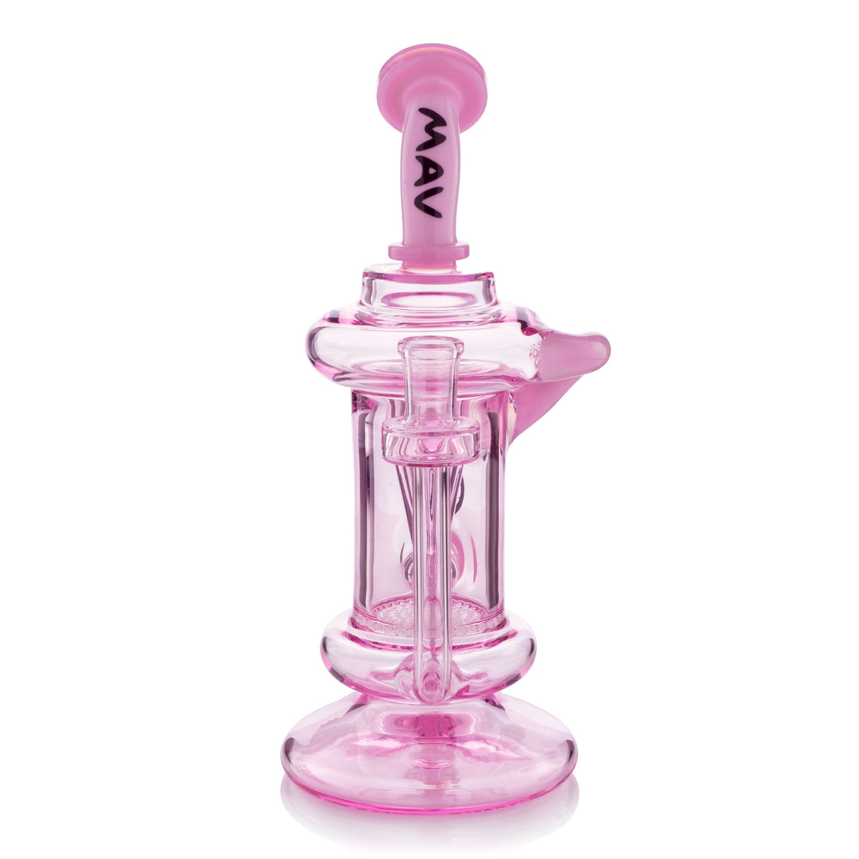 MAV Glass 9.5" Big Bear Honeycomb Perc Recycler Dab Rig with Vortex Drain in Pink - Front View