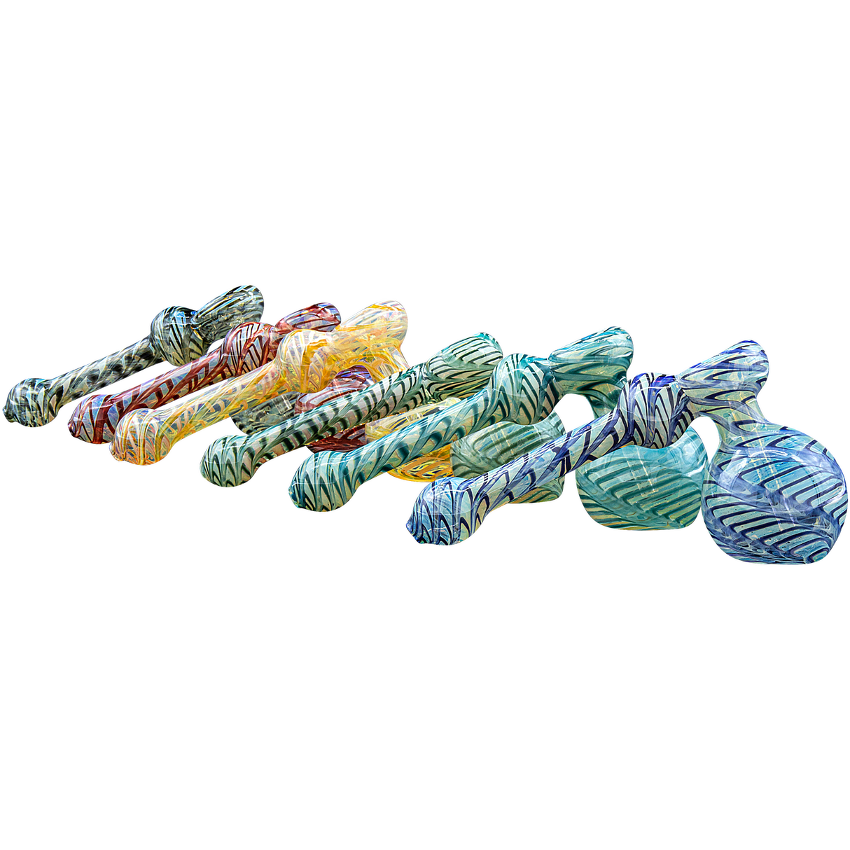 LA Pipes "Full Rake" Fumed Hammer Bubbler Pipes in Various Colors, 6" Length, Top View