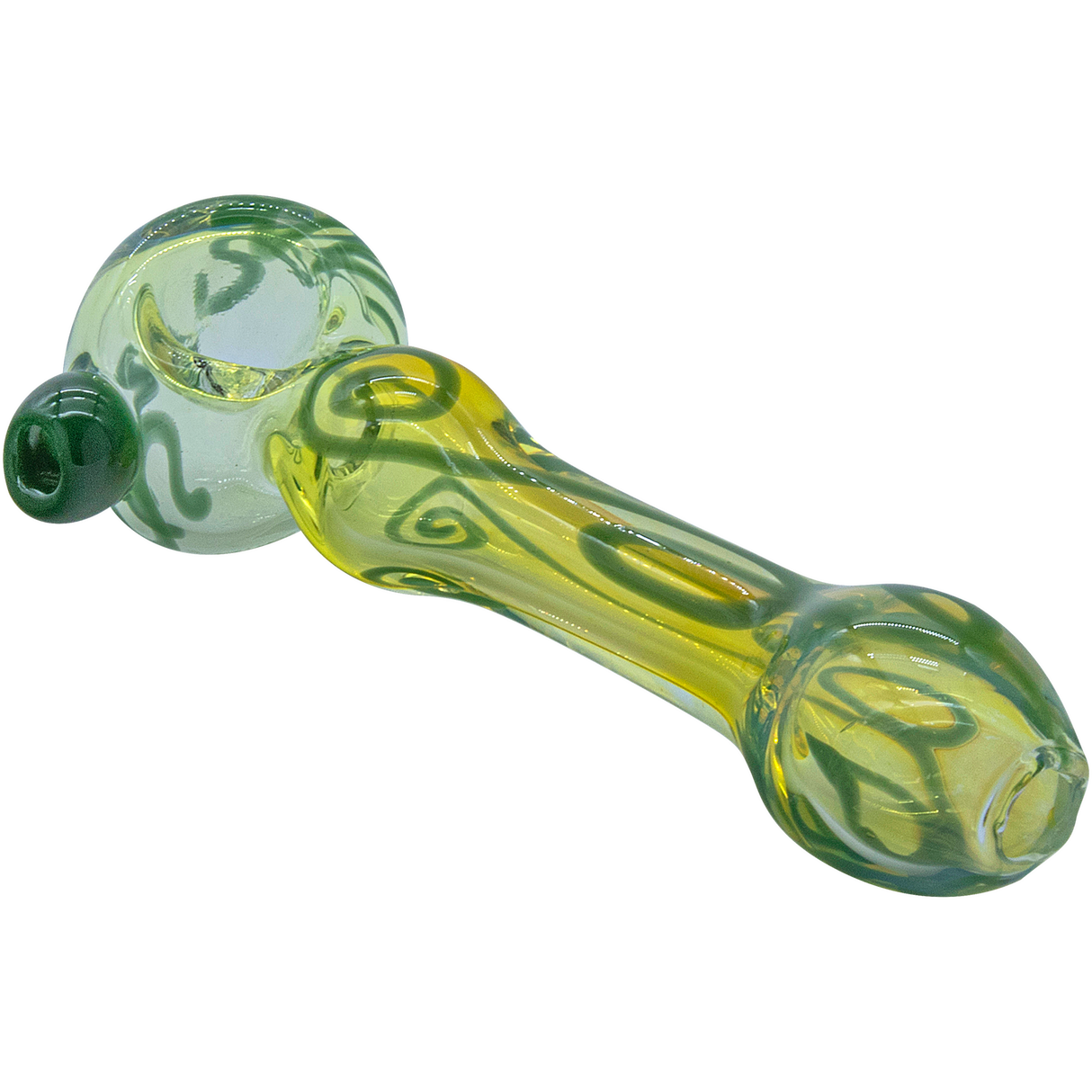 LA Pipes Painted Warrior Spoon Glass Pipe in Forest Green with Fumed Color Changing Design