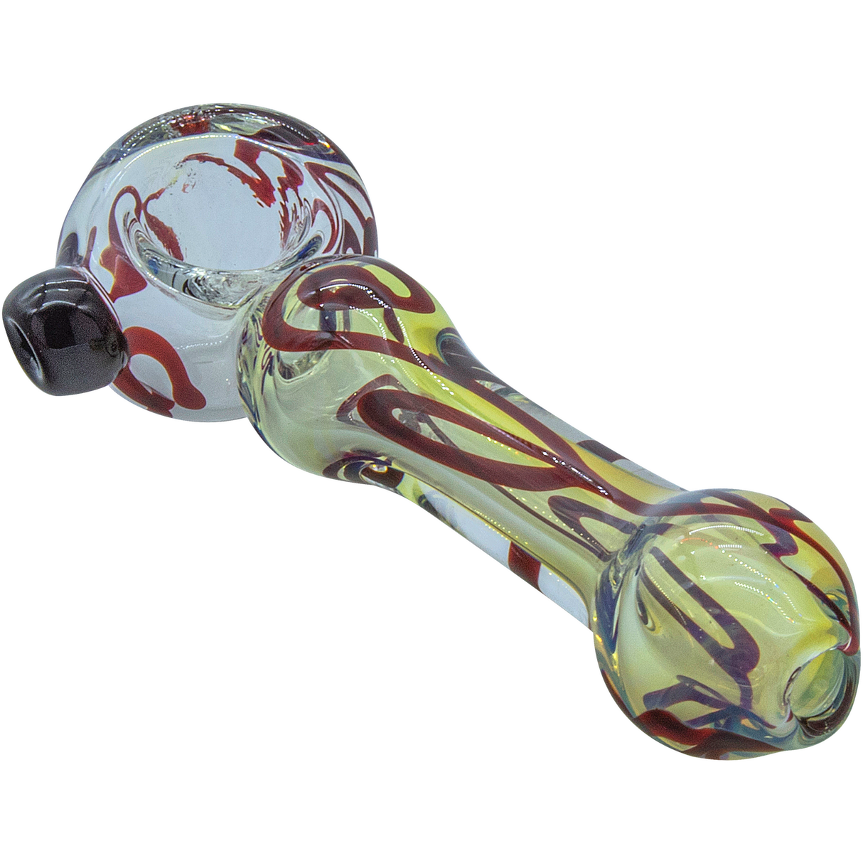 LA Pipes Painted Warrior Spoon Glass Pipe for Dry Herbs, Ruby Red Variant, 3.25" Length
